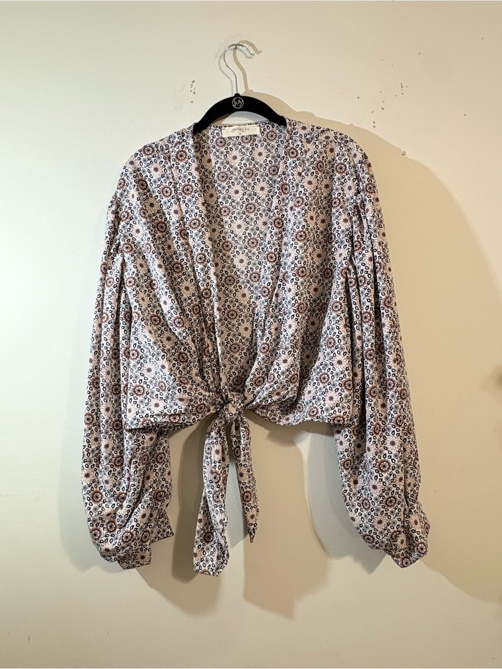 A Beautiful Soul Floral Print blouse shawl front tie Pink Navy lightweight SZ 1X